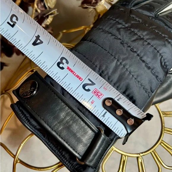 Moncler Black GUANTI Quilted Leather Wool Women’s Gloves Size Medium - Picture 8 of 11